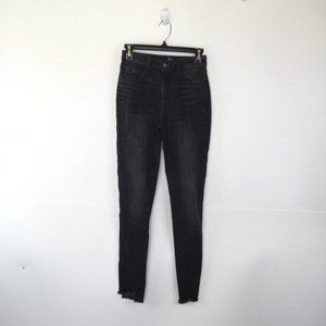 Arizona Jeans Women Junior 3 Black Skinny Denim Pocket Pull-On Fringe Hem